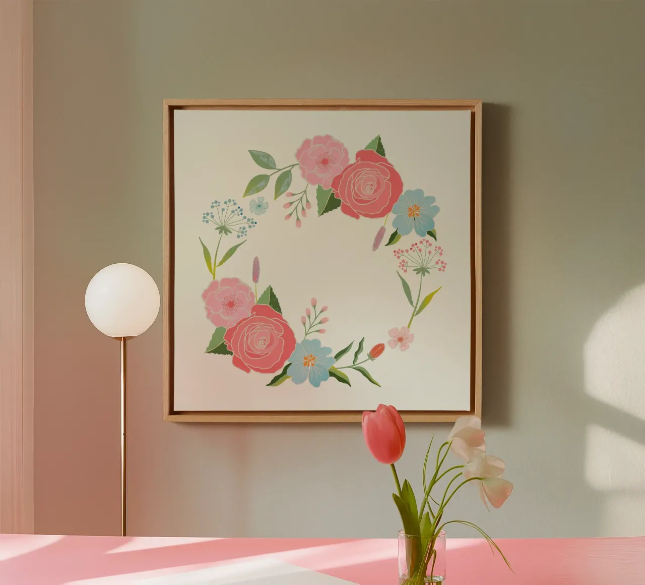 Bloemenkrans, romantisch. Gefeliciteerd. canvas met Baklijst van CalliLetters
