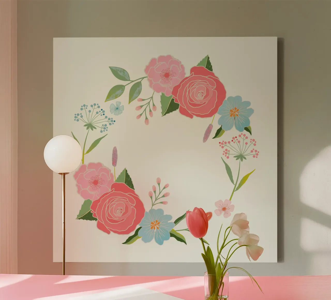 Bloemenkrans, romantisch. Gefeliciteerd. canvas met Baklijst van CalliLetters