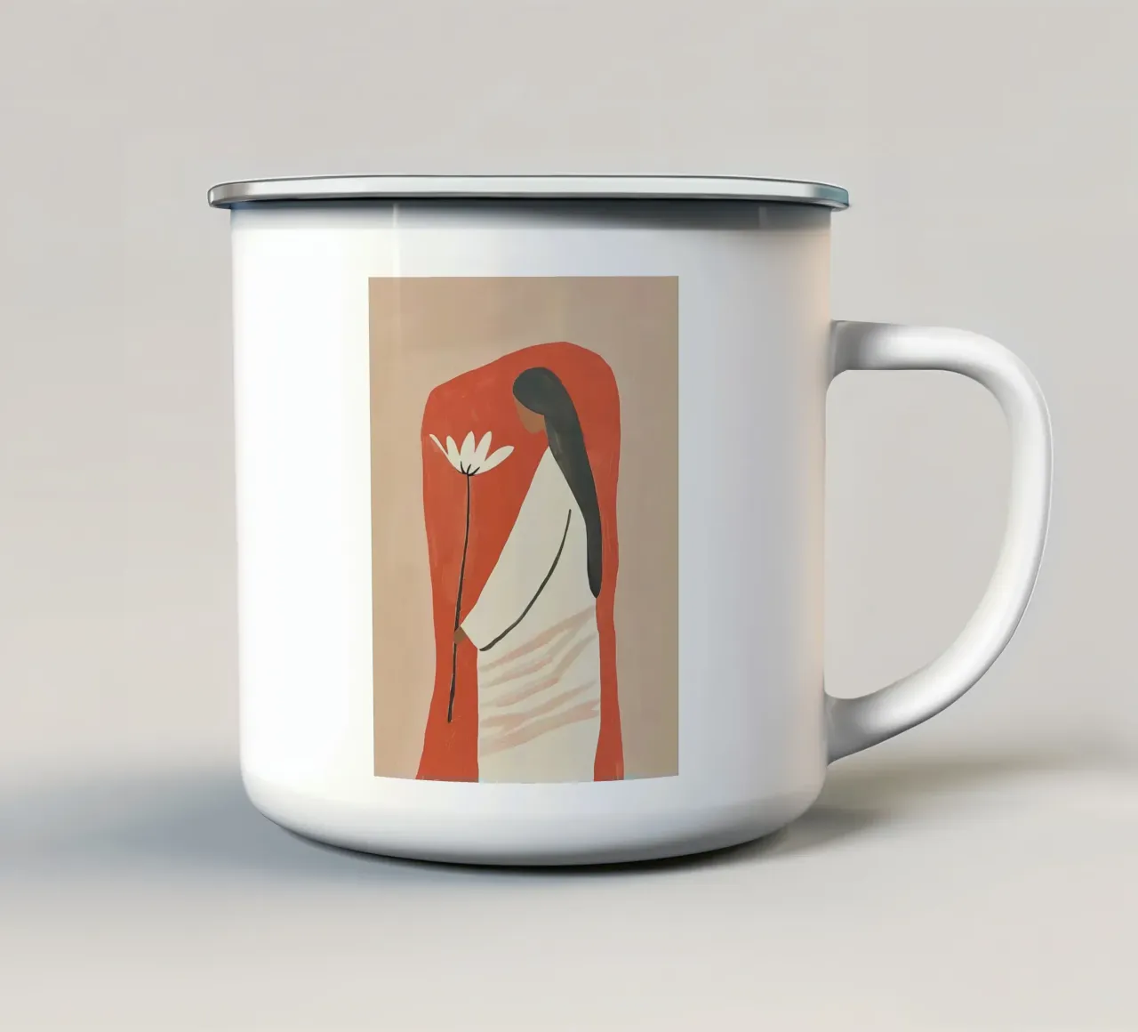 Terra calda, fiore bianco tazza in smalto da Sienna Atelier