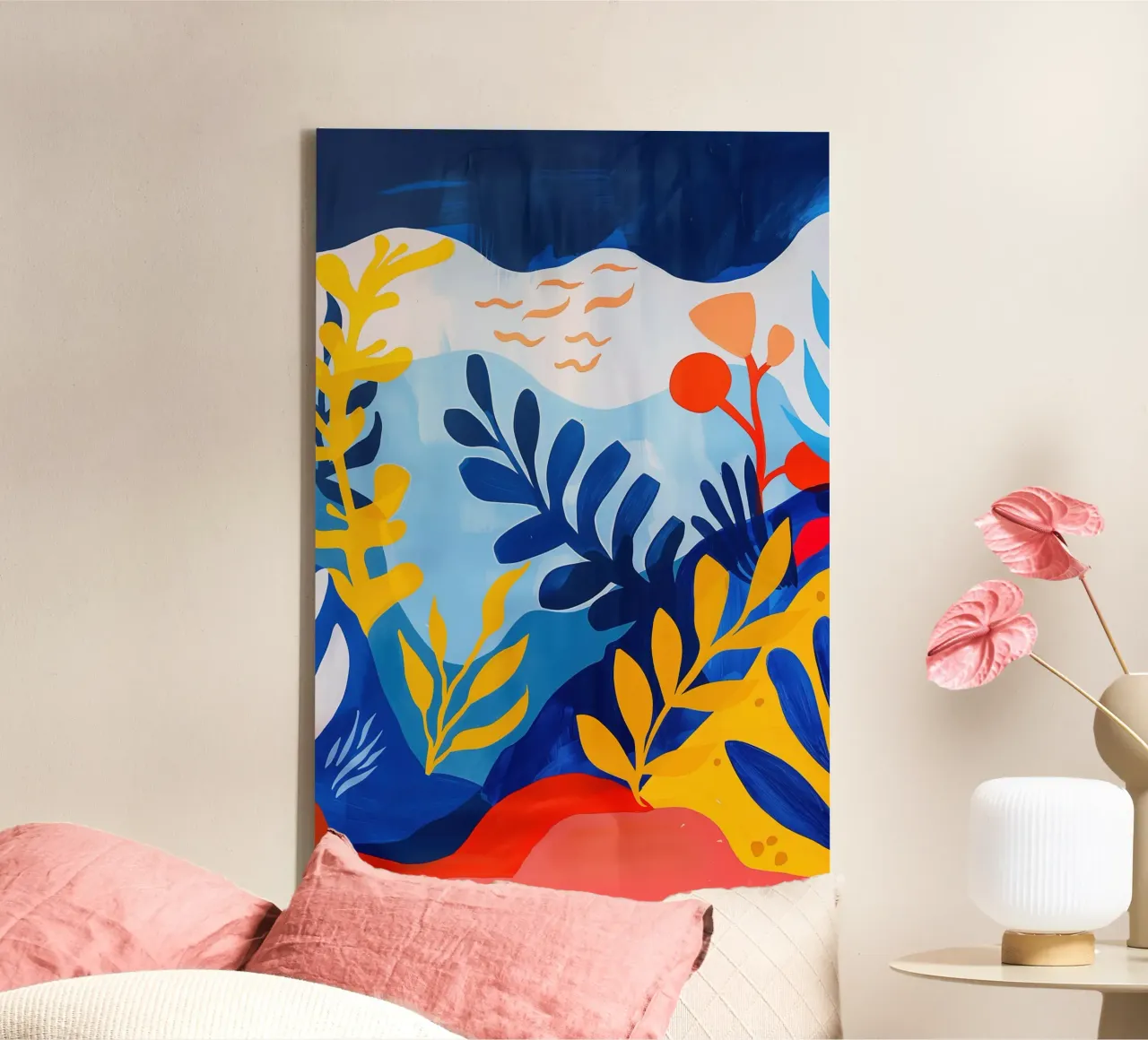 Paesaggio marino floreale con fiori di spiaggia tela con Cornice a cassetta da Autofocus