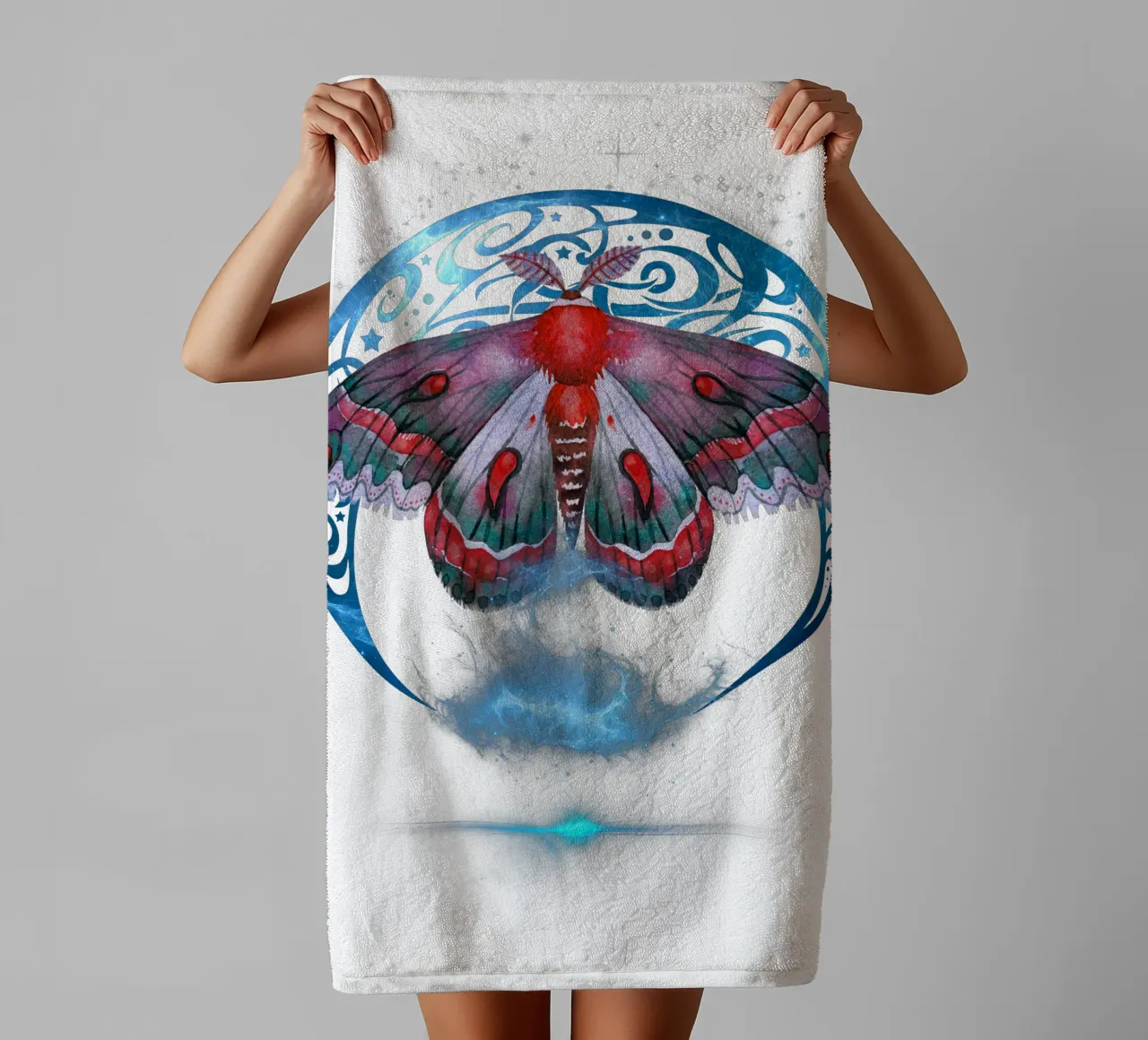 Mystical Moth with Moon and Stars towel by Eva Nev