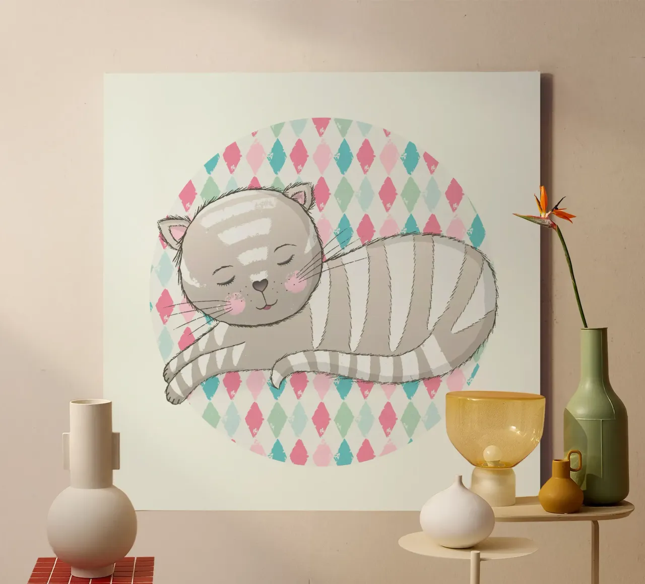 Simpatico gatto che dorme sulla sua morbida coperta. tela con Cornice a cassetta da CalliLetters