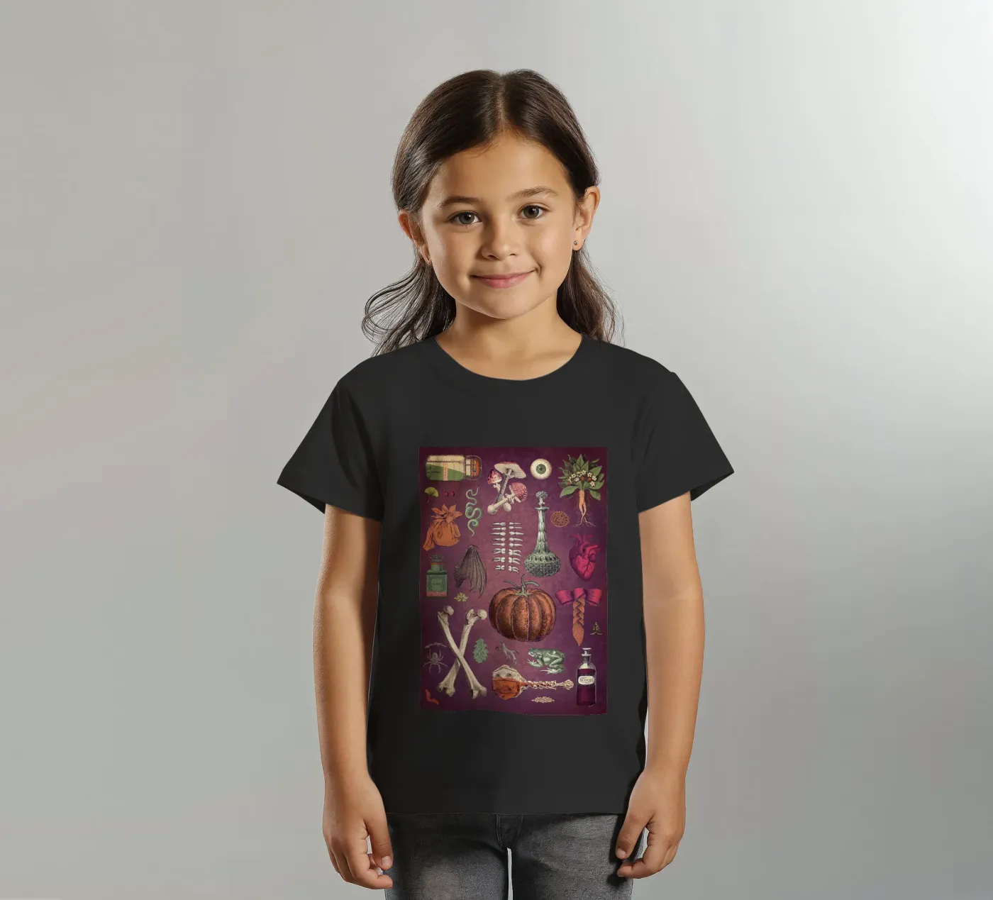 Collage Basic Ingredients for a Witch kinder t-shirt van Eva Nev