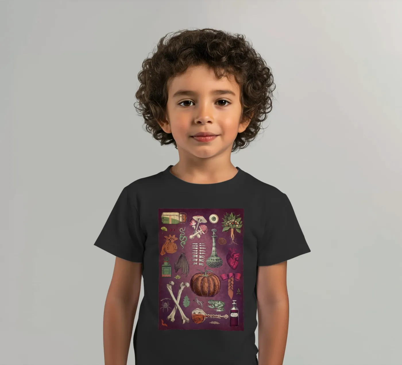 Collage Basic Ingredients for a Witch kinder t-shirt van Eva Nev