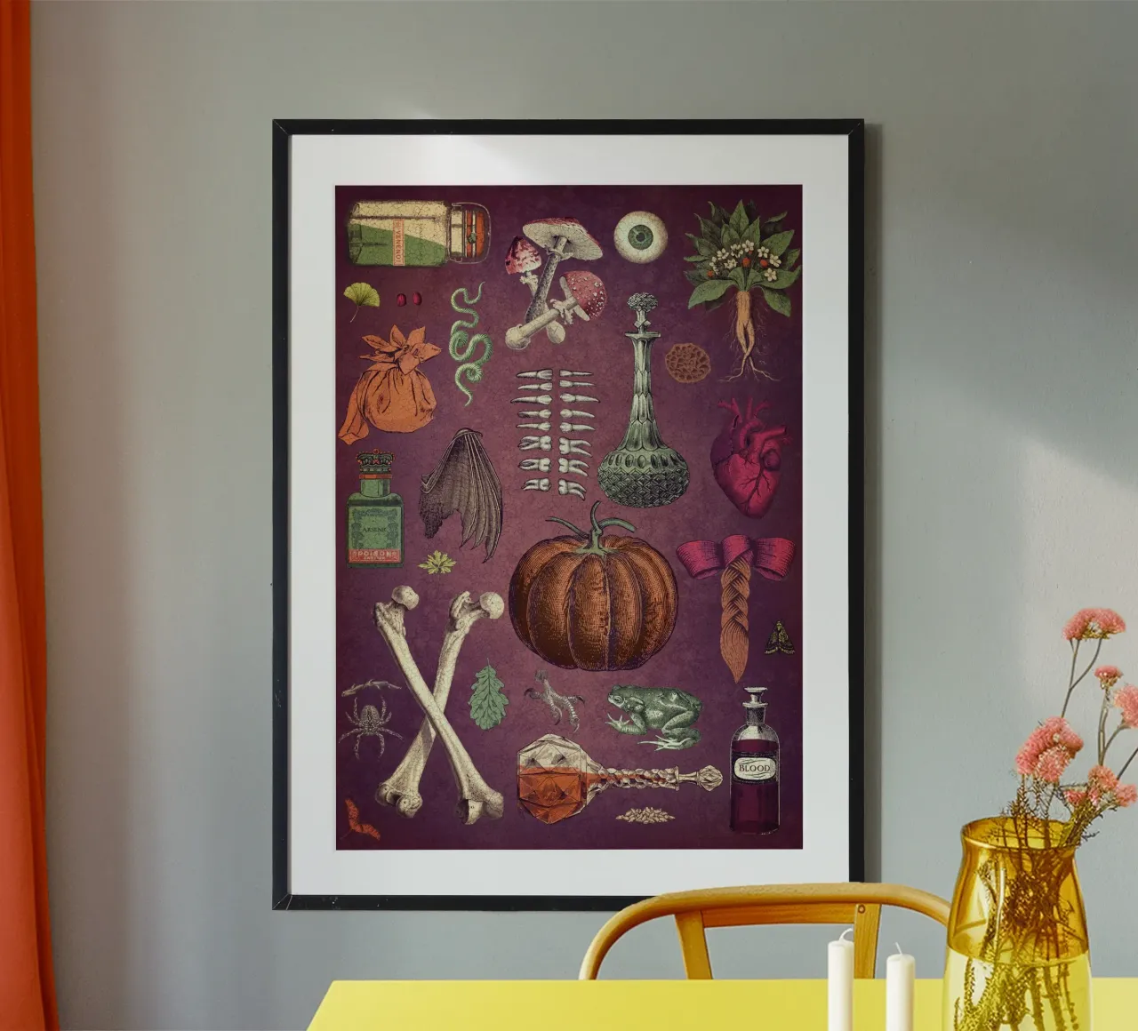 Collage Ingredientes básicos para una bruja poster con marco de plástico de Eva Nev