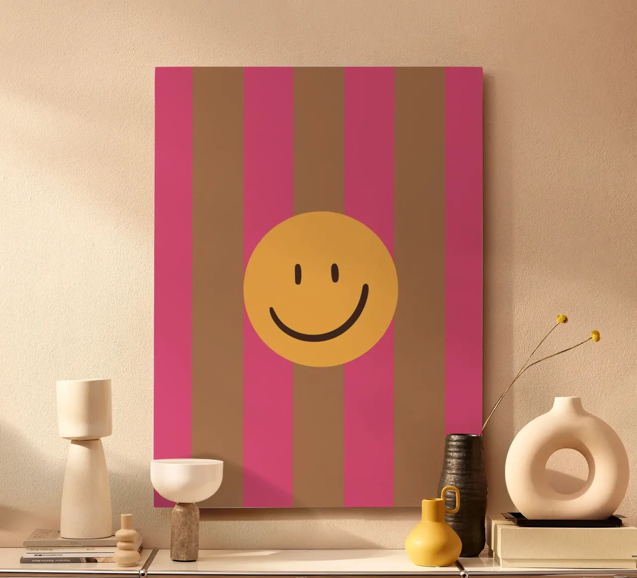 Pink-brown stripes | Smiley | Smile Alu-Dibond von HummelBär