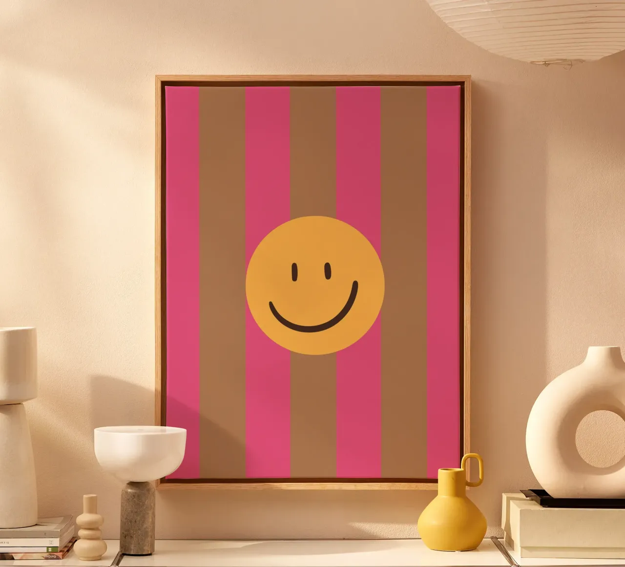 Pink-brown stripes | Smiley | Smile canvas by HummelBär