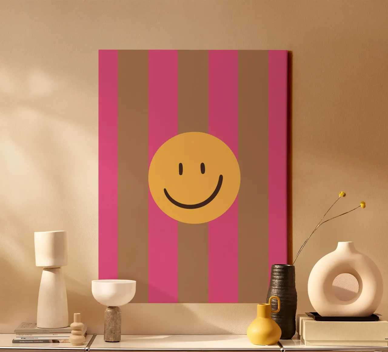Pink-brown stripes | Smiley | Smile canvas by HummelBär