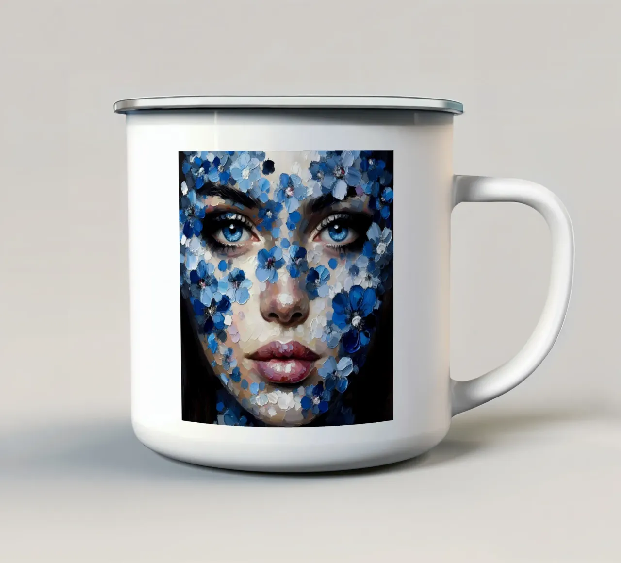 RITRATTO DI RAGAZZA CON GLI OCCHI AZZURRI tazza in smalto da ARTOMATIC