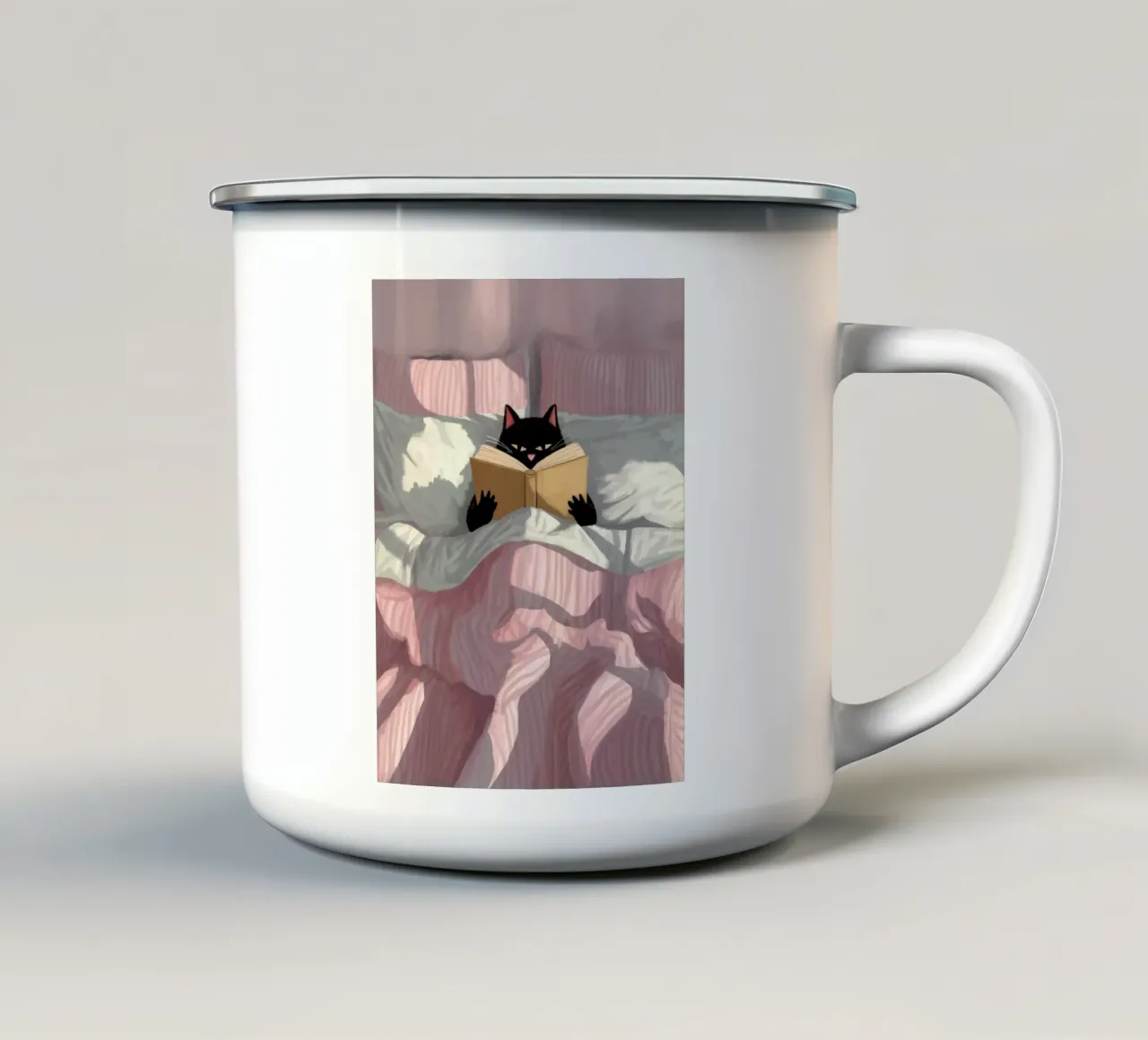 Chat noir lecteur - Atmosfera accogliente, cocooning tazza in smalto da Plain Thoughts