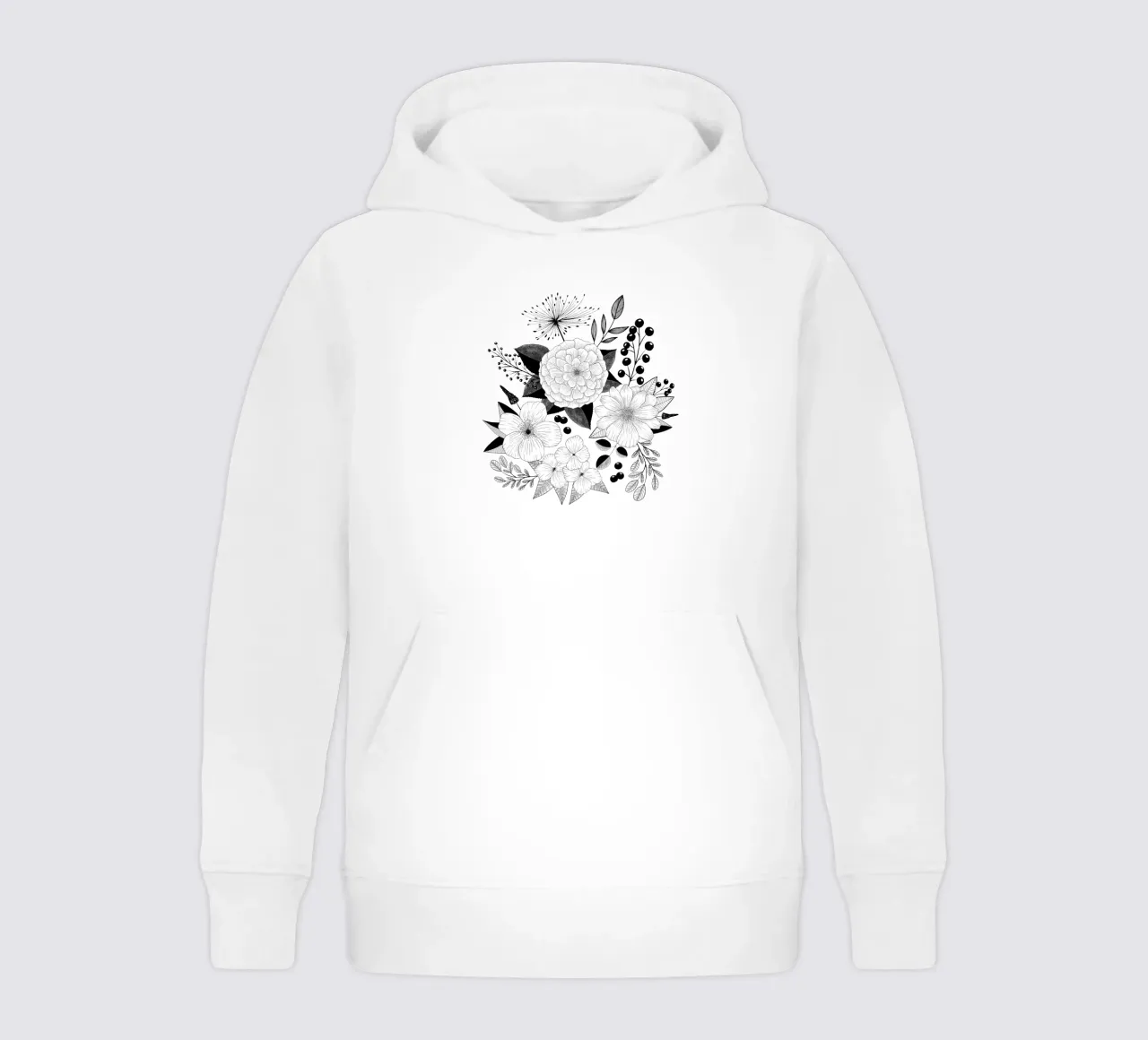 Fiori line art. Bianco e nero. Sfondo strutturato. felpa bambino con cappuccio da CalliLetters
