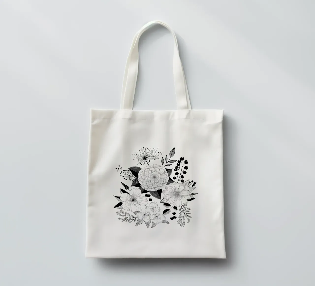 Fiori line art. Bianco e nero. Sfondo strutturato. borsa in juta da CalliLetters