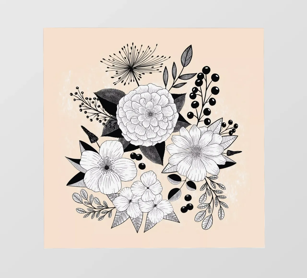 Fiori line art. Bianco e nero. Sfondo strutturato. telo in pvc da CalliLetters