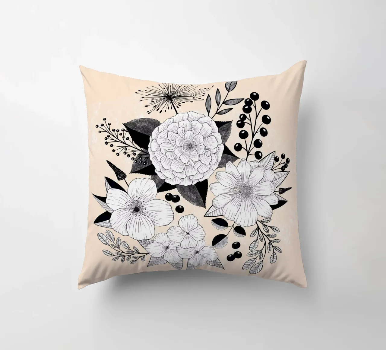 Fiori line art. Bianco e nero. Sfondo strutturato. cuscino da CalliLetters