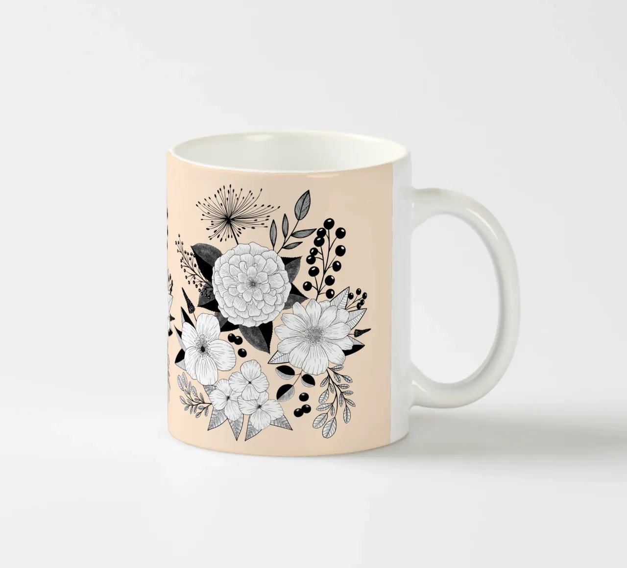 Fiori line art. Bianco e nero. Sfondo strutturato. tazza in ceramica da CalliLetters