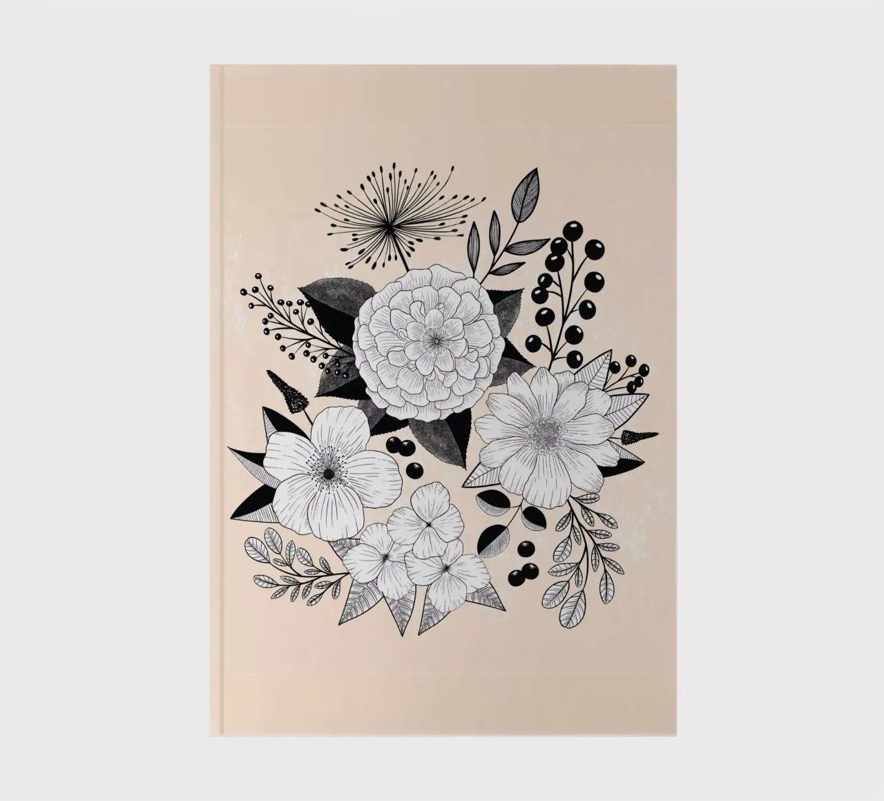 Line Art fleurs. Noir et blanc. Fond texturé. carnet de notes de CalliLetters