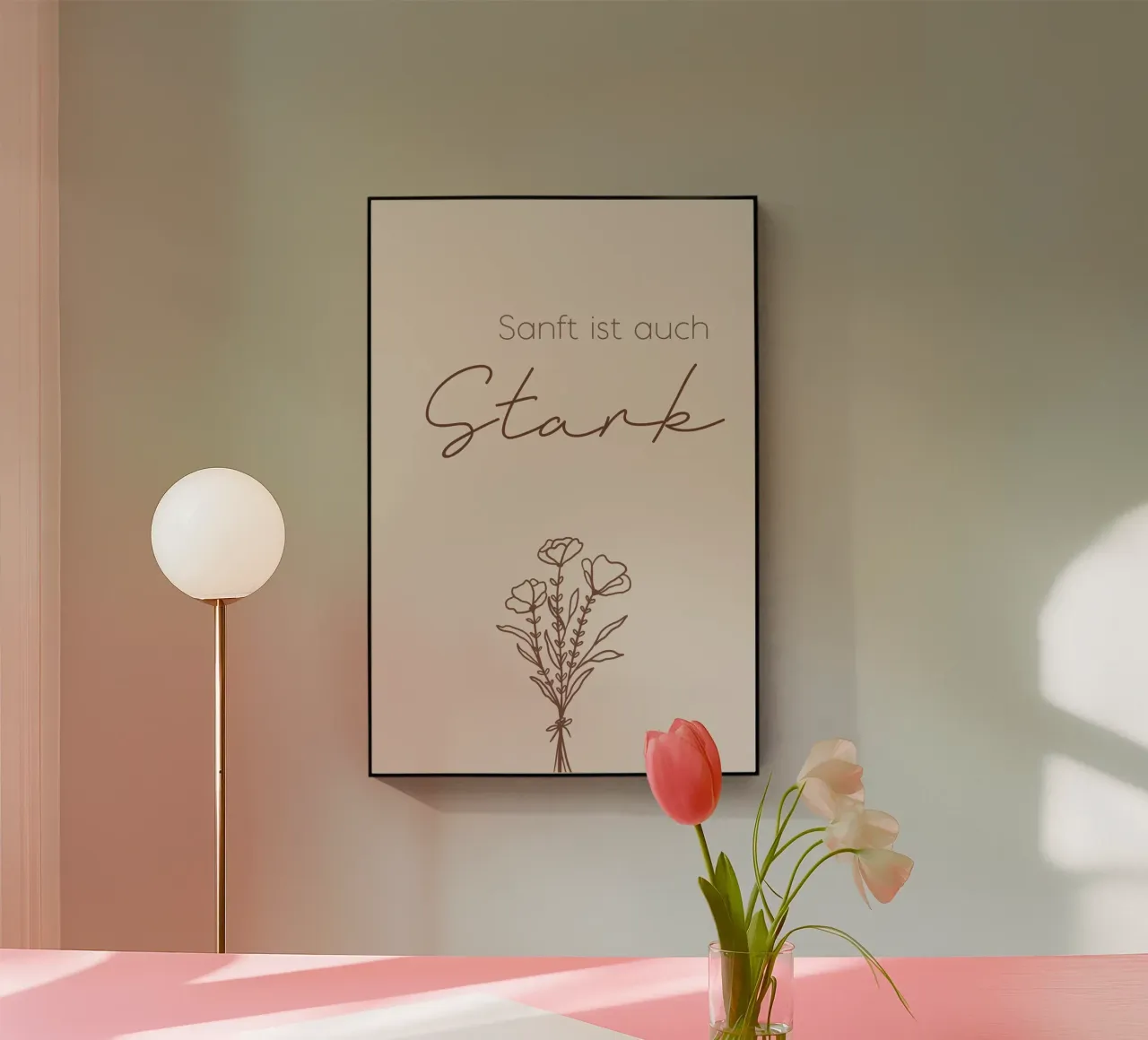 Minimal Boho Line Art - Sanft ist auch stark plexiglass da Spruch drauf!