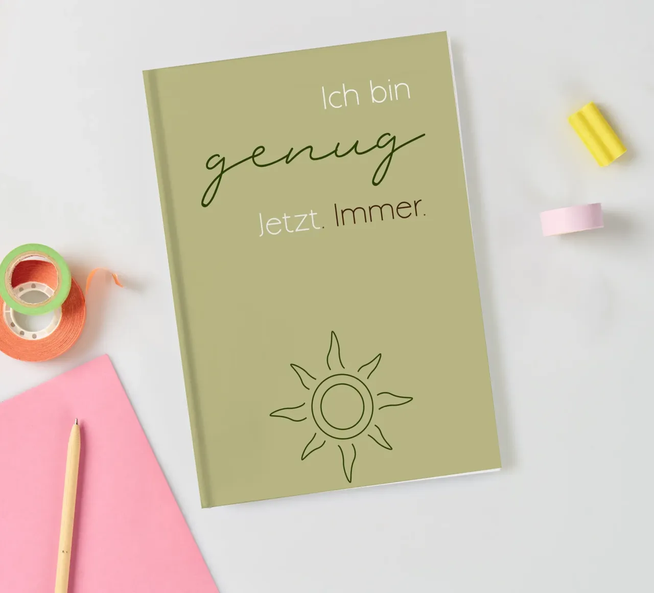 Ich bin genug - Minimal Boho Line Art notebook by Spruch drauf!