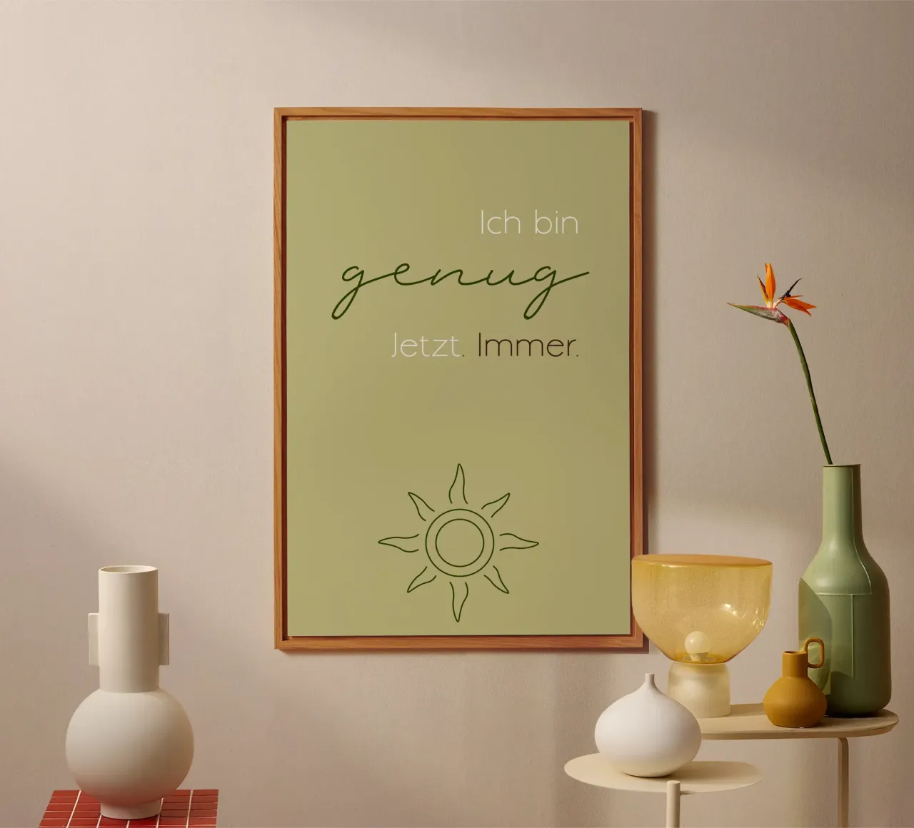 Ich bin genug - Minimal Boho Line Art alluminio dibond da Spruch drauf!