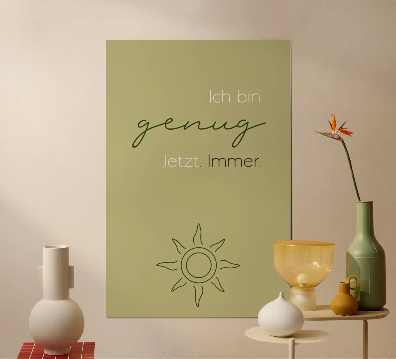Ich bin genug - Minimal Boho Line Art carta hahnemühle da Spruch drauf!