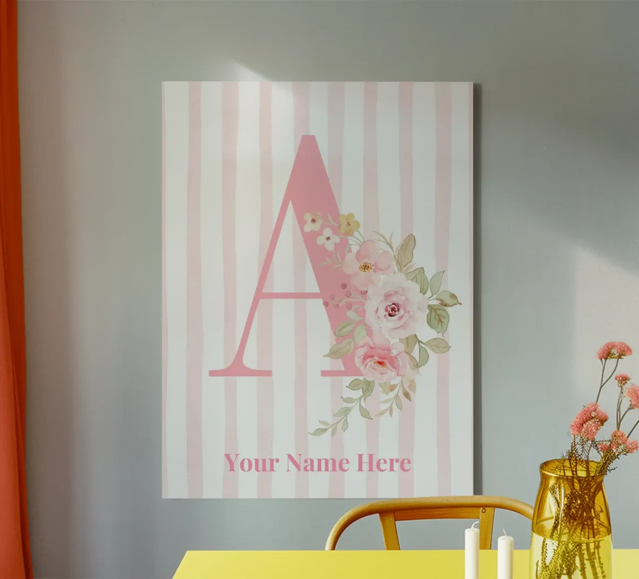 Letter A, Personalized Name Print, Personalized initial canvas by The Custom Letter