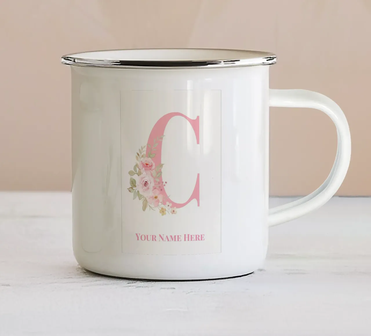 Letter C, Personalized Name Print, Personalized initial enamel mug by The Custom Letter
