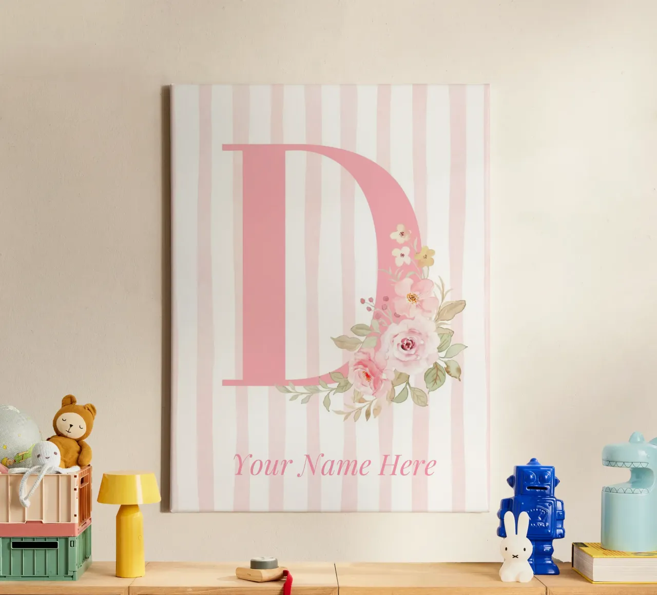 Letter D, Personalized Name Print, Personalized initial canvas by The Custom Letter