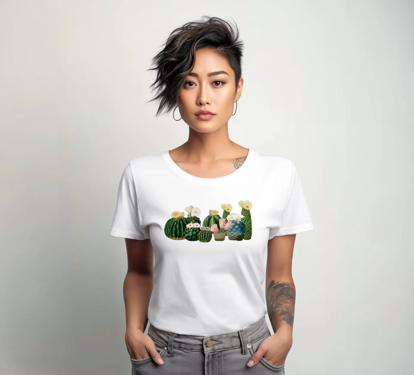 Cactustuin dames t-shirt getailleerd van Cassia Beck Collage