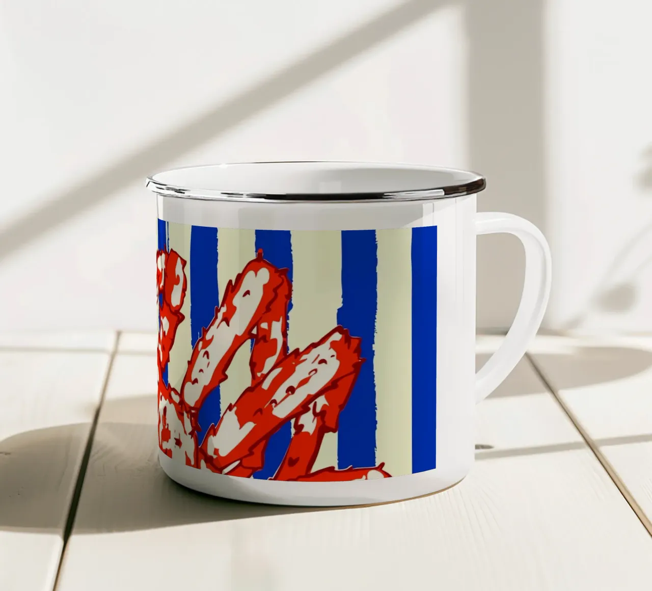 Groovy King Crab Blu a strisce Illustrazione retrò tazza in smalto da EDMPROJECT