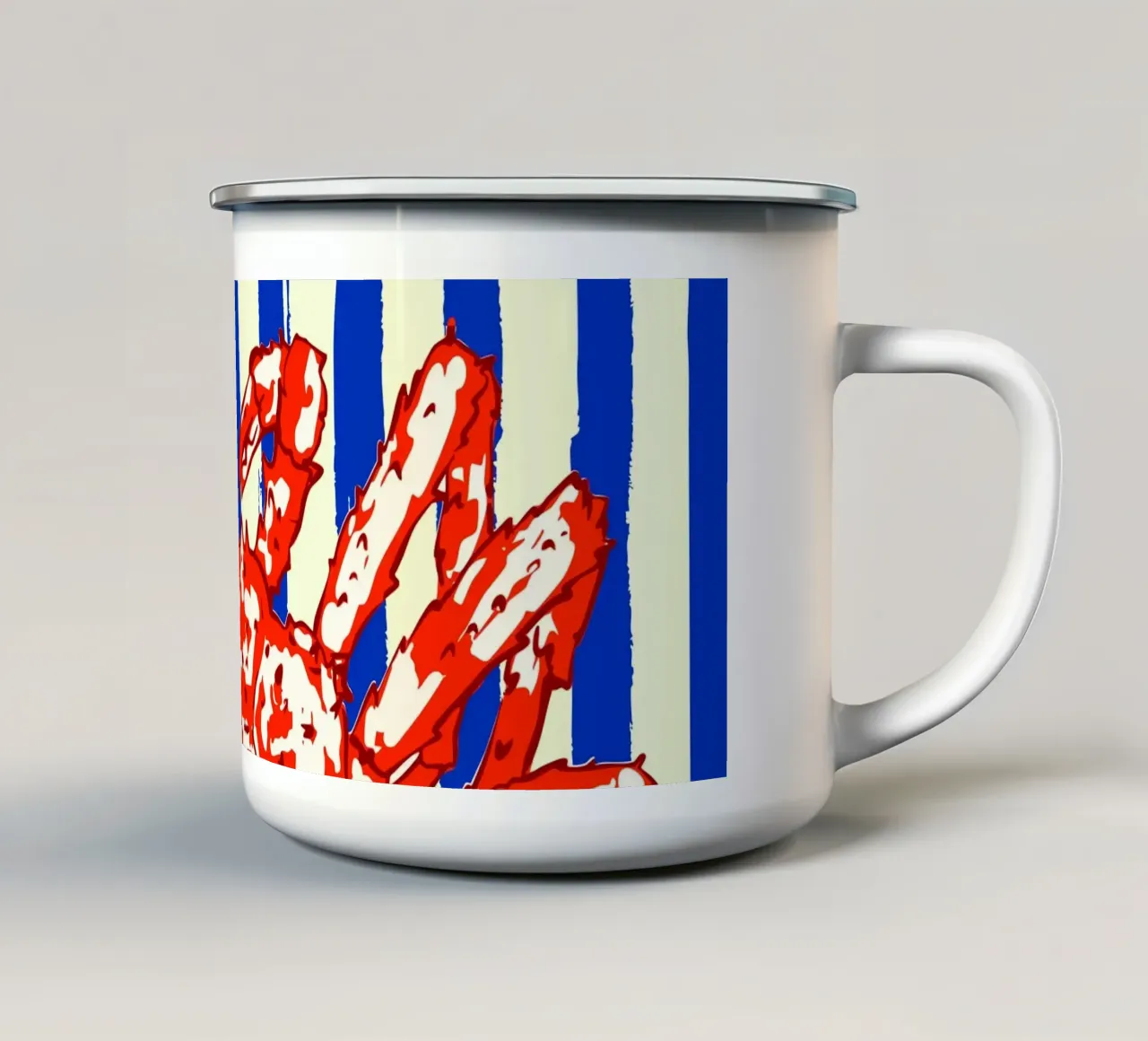 Groovy King Crab Blu a strisce Illustrazione retrò tazza in smalto da EDMPROJECT