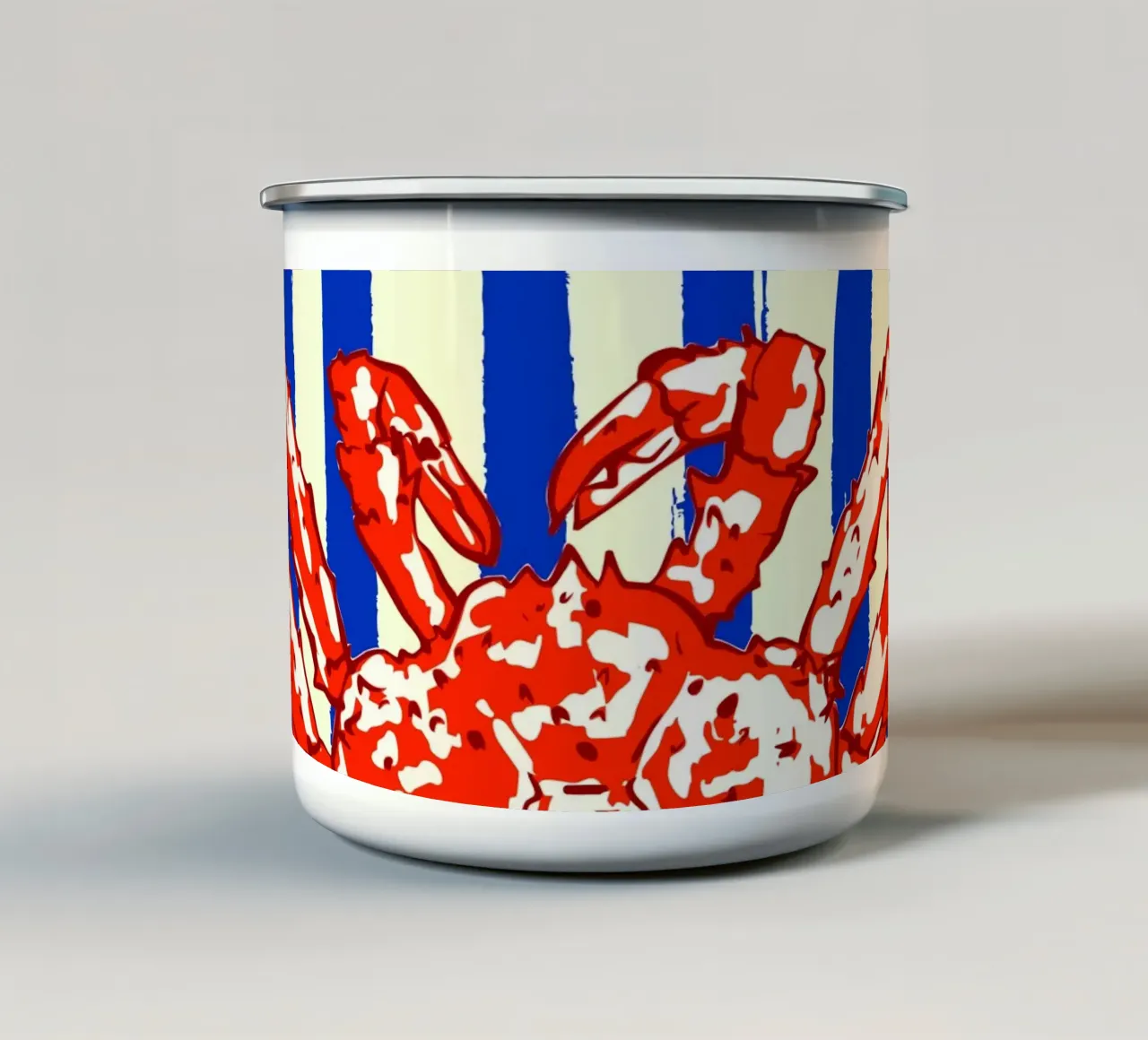 Groovy King Crab Blu a strisce Illustrazione retrò tazza in smalto da EDMPROJECT