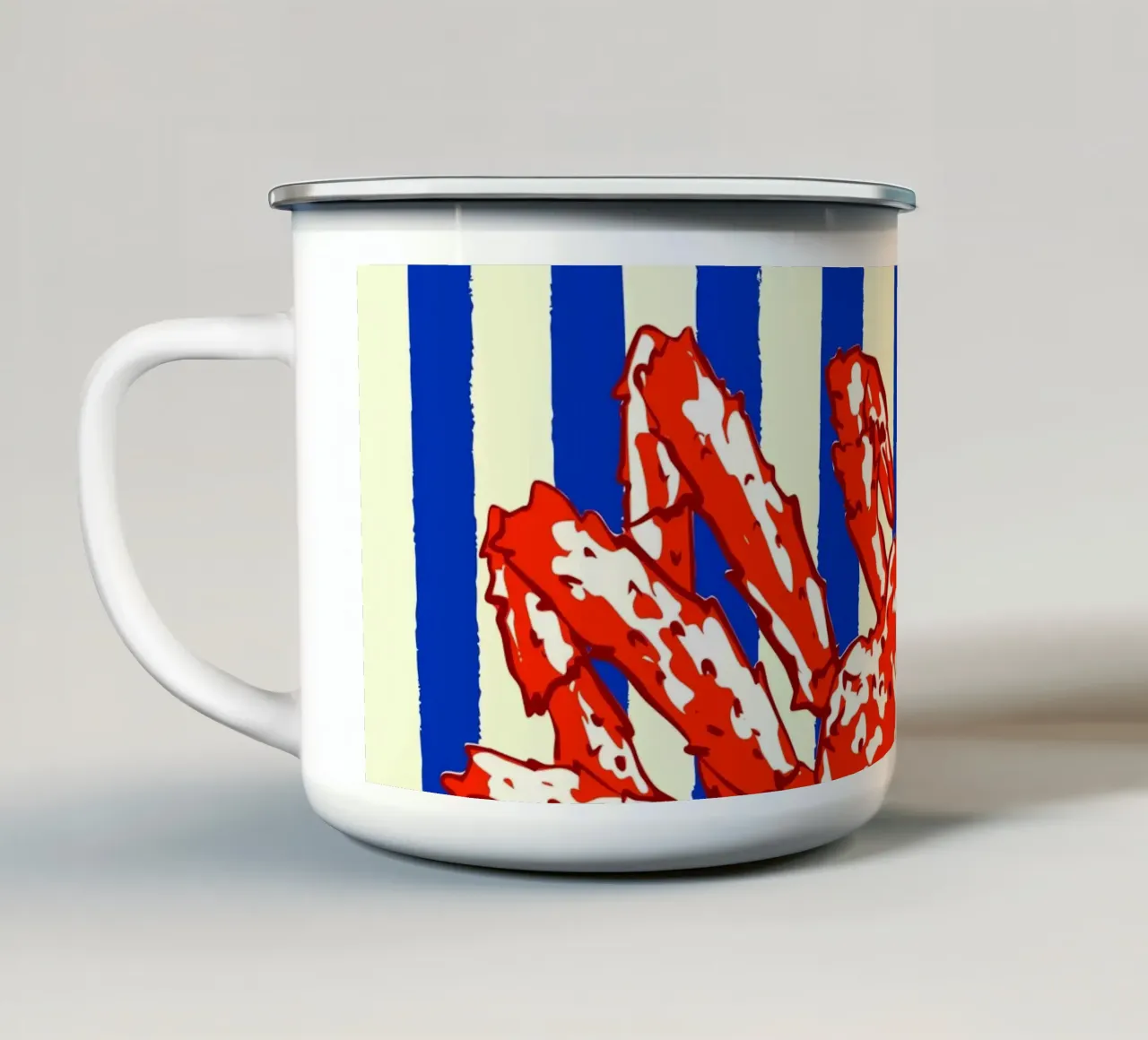 Groovy King Crab Blu a strisce Illustrazione retrò tazza in smalto da EDMPROJECT