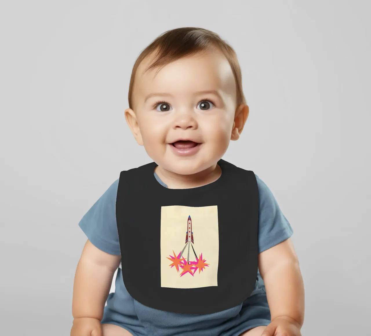Rocket baby bib by Cassia Beck Collage