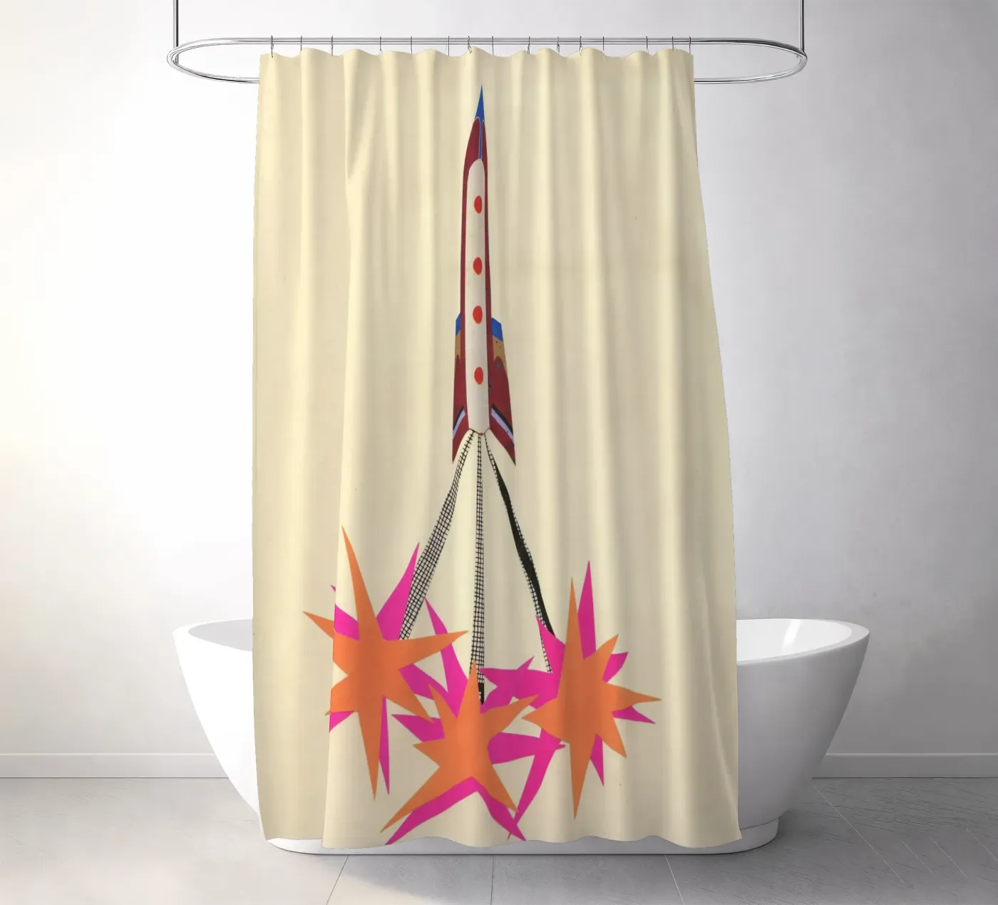 Rakete Duschvorhang von Cassia Beck Collage