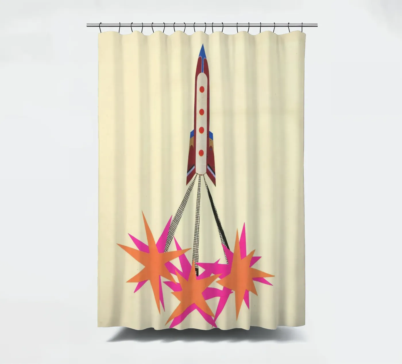 Rakete Duschvorhang von Cassia Beck Collage