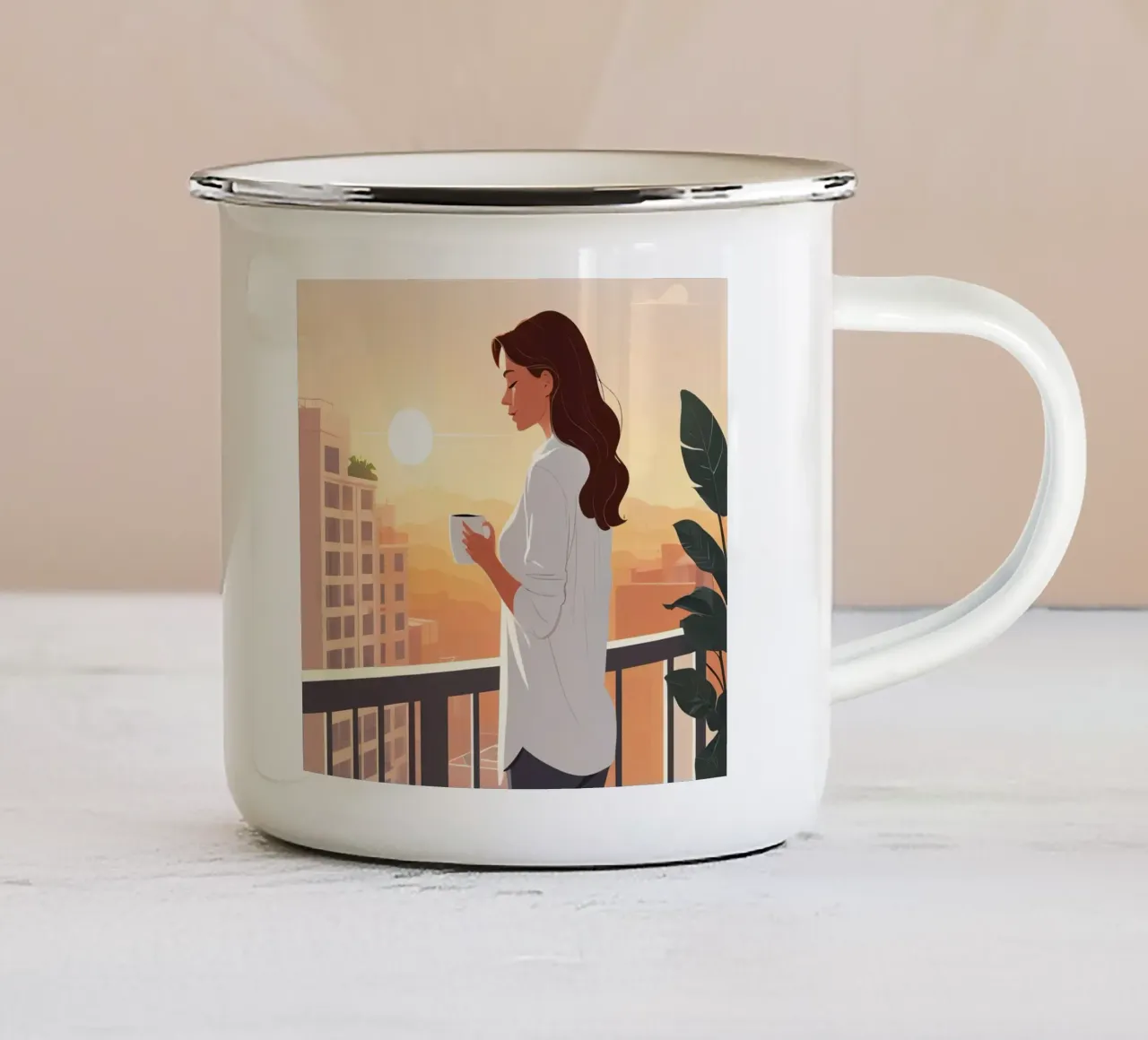 Alba dal balcone tazza in smalto da Maison Solis