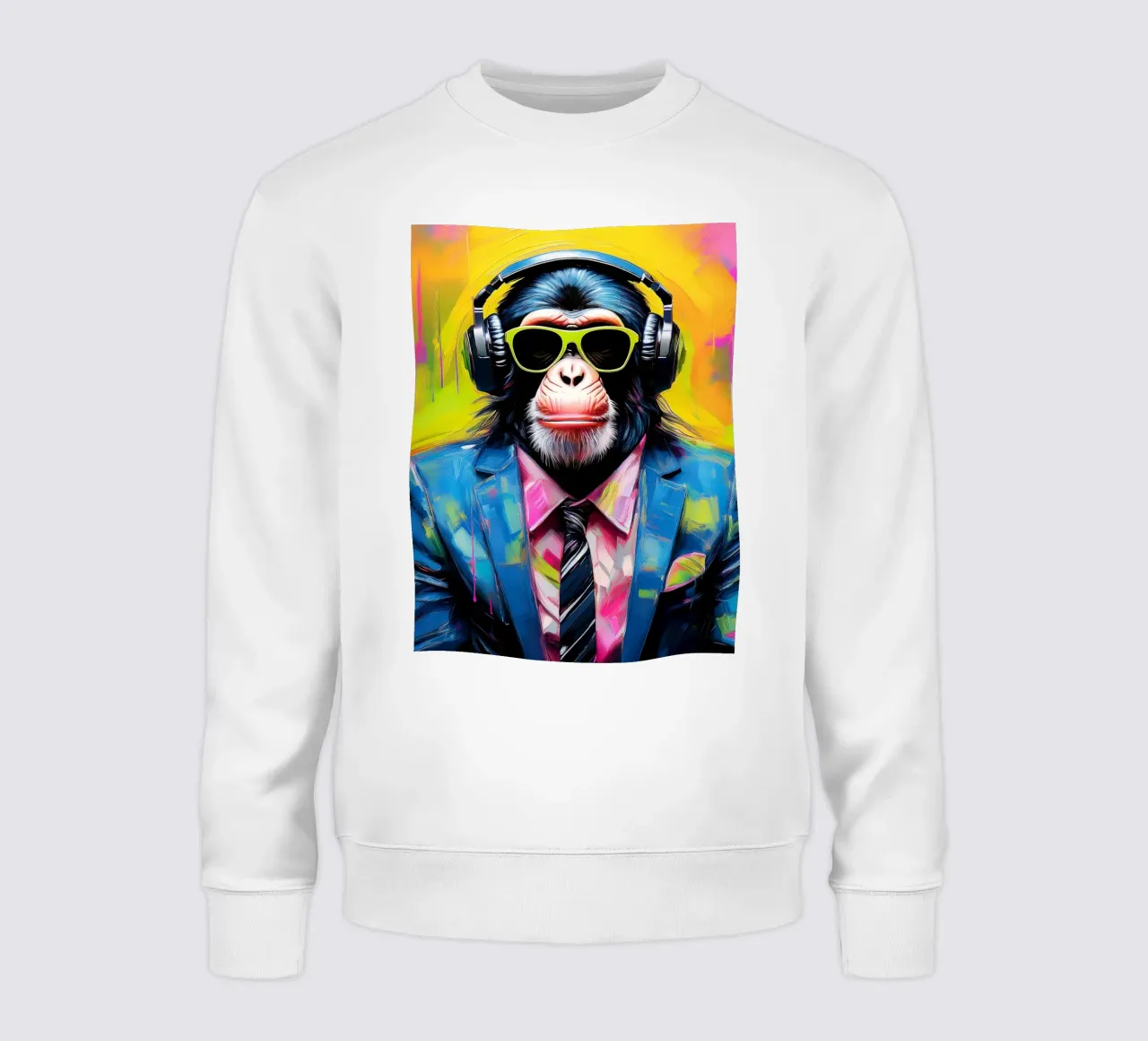 Ritratto pop art di scimpanzé colorato con cuffia felpa da Take Your Art BV