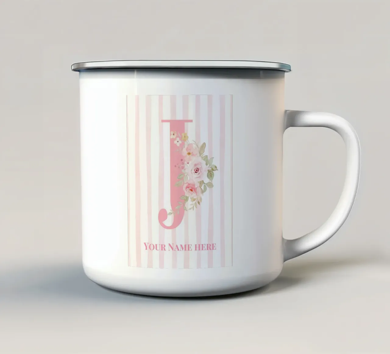 Letter J, Personalized Name Print, Personalized initial enamel mug by The Custom Letter