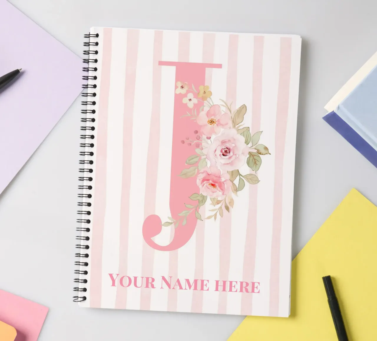 Letter J, Personalized Name Print, Personalized initial spiral notebook by The Custom Letter