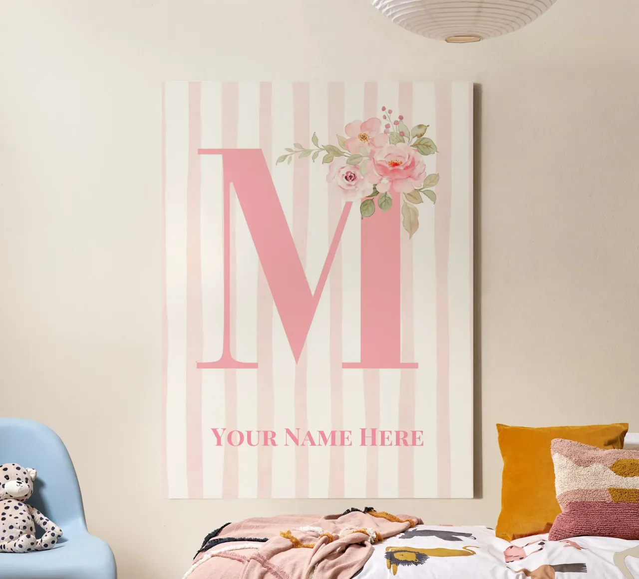Letter M, Personalized Name Print, Personalized initial canvas by The Custom Letter