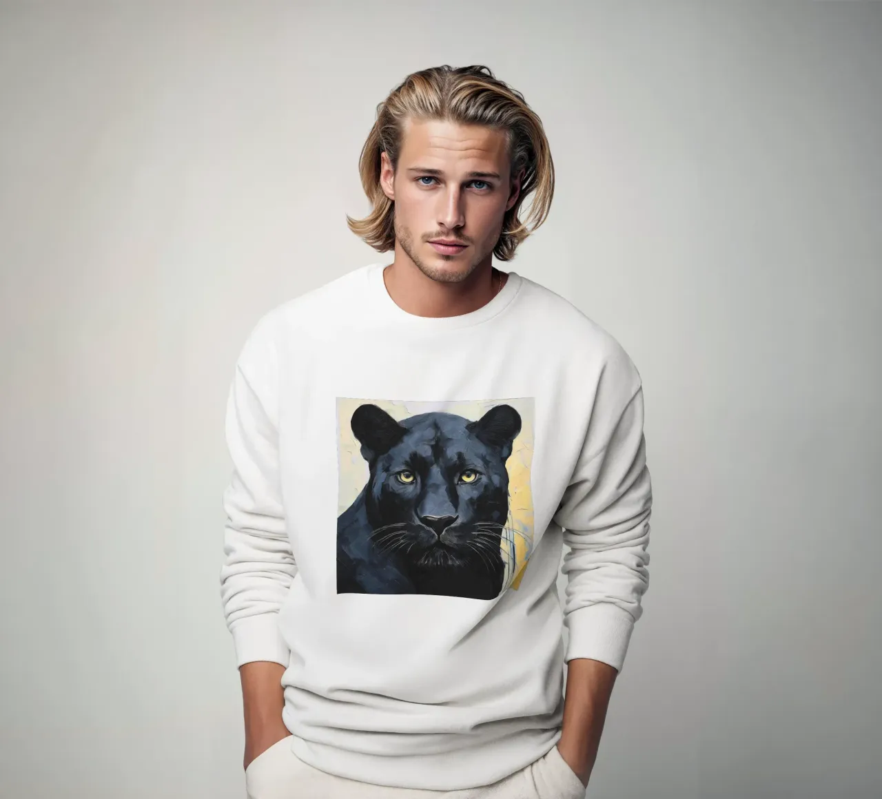 Portret design panter in intense kleuren sweatshirt van Take Your Art BV