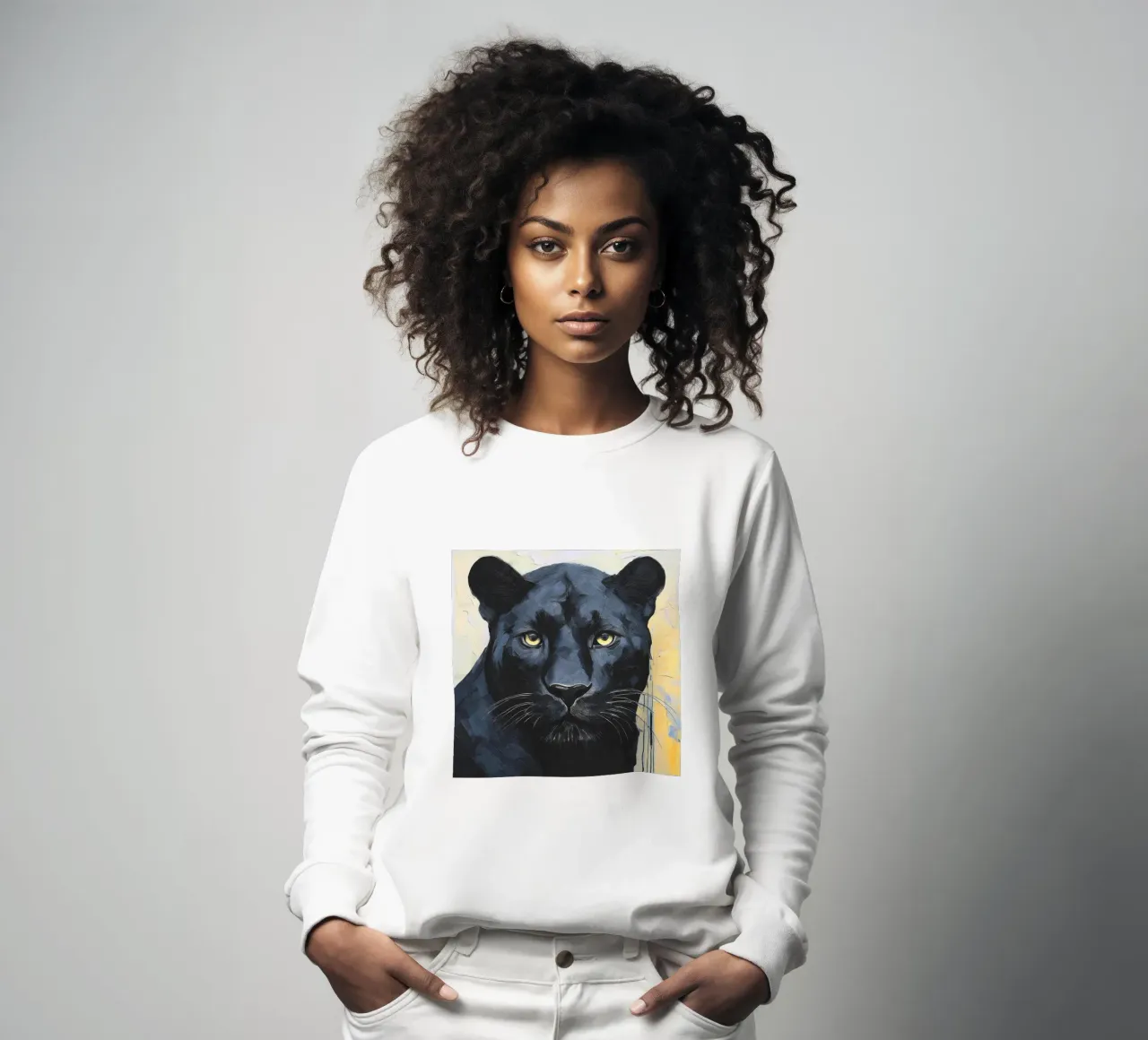 Portret design panter in intense kleuren sweatshirt van Take Your Art BV