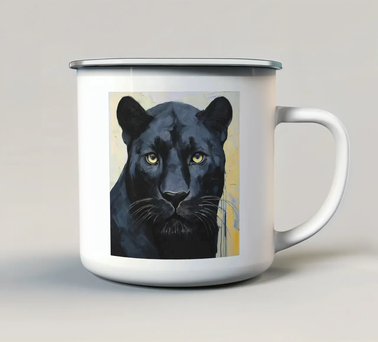 Ritratto di pantera dai colori intensi tazza in smalto da Take Your Art BV