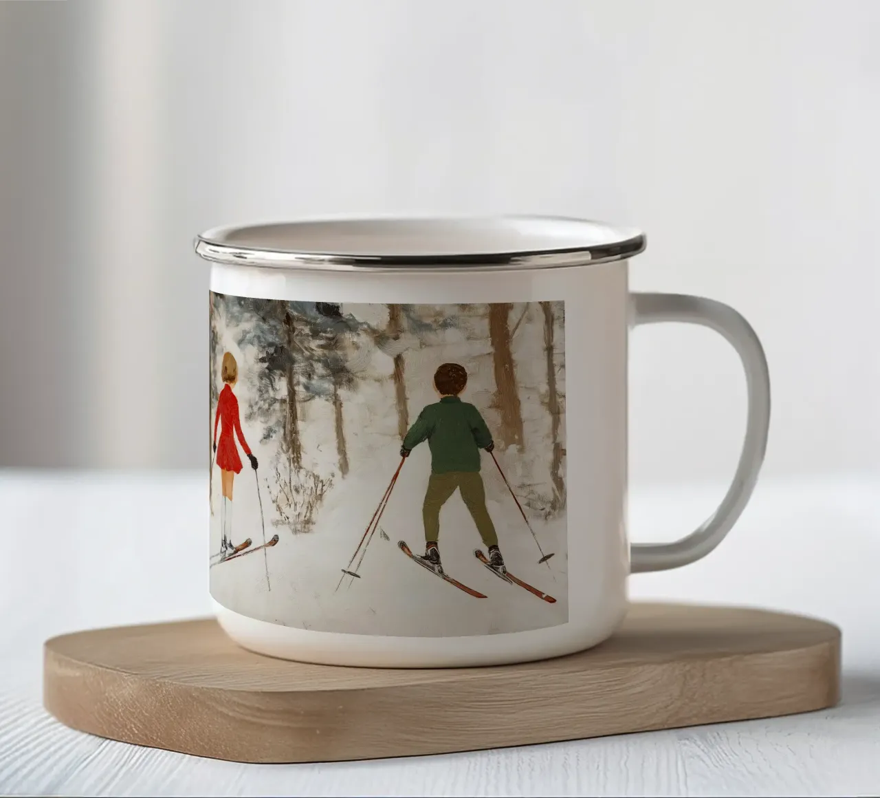 Sciare nella foresta invernale: insieme nella neve tazza in smalto da Cozy Vibes