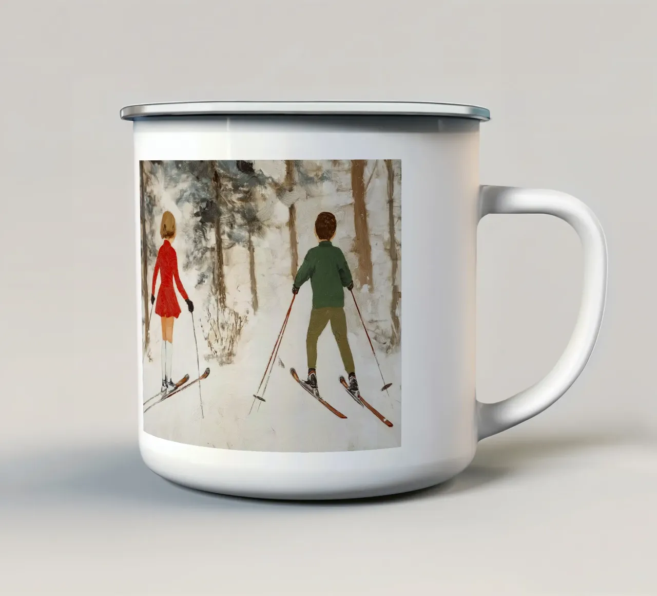 Sciare nella foresta invernale: insieme nella neve tazza in smalto da Cozy Vibes