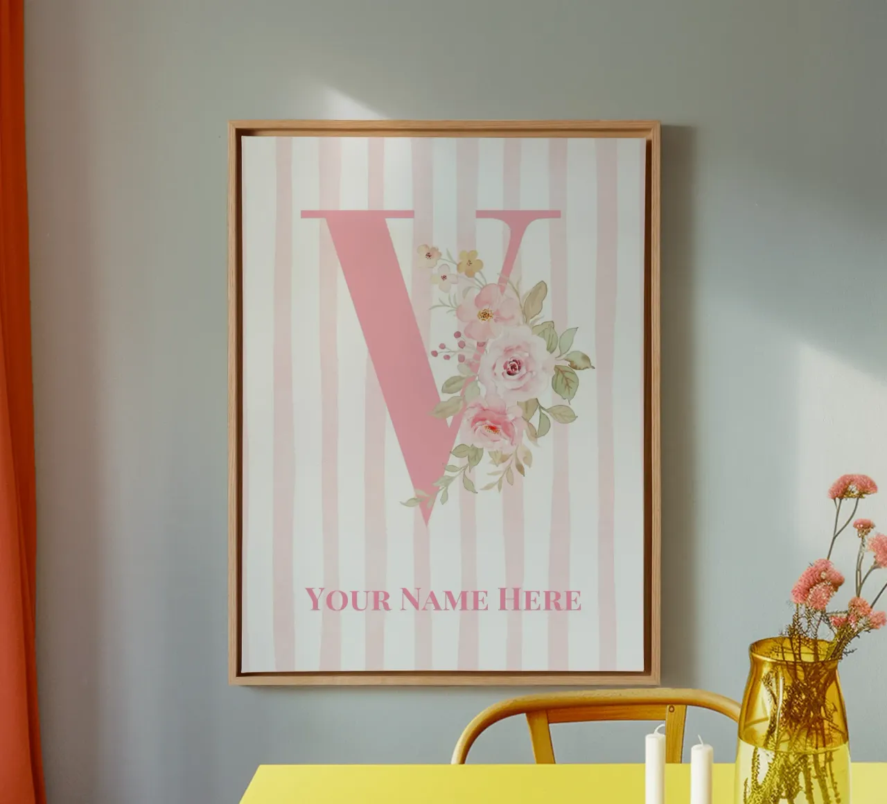 Letter V, Personalized Name Print, Personalized initial canvas by The Custom Letter