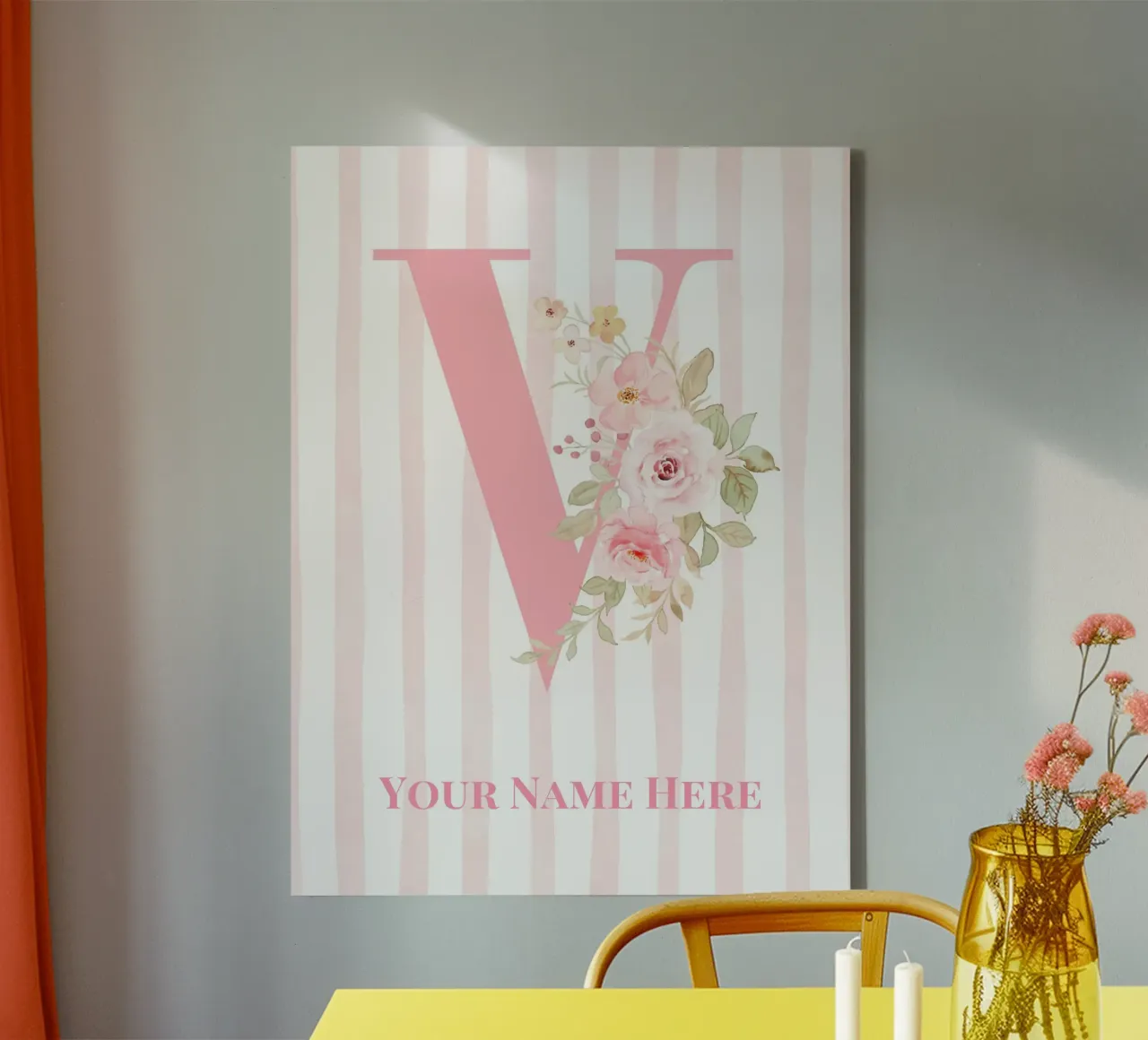 Letter V, Personalized Name Print, Personalized initial canvas by The Custom Letter