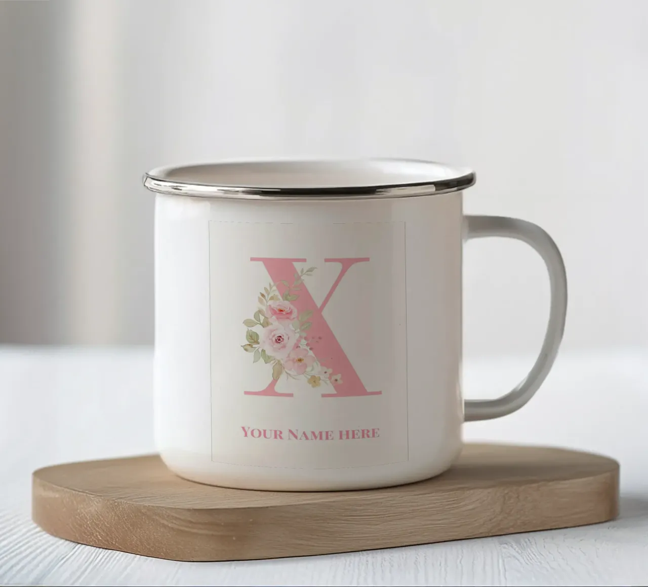 Letter X, Personalized Name Print, Personalized initial enamel mug by The Custom Letter