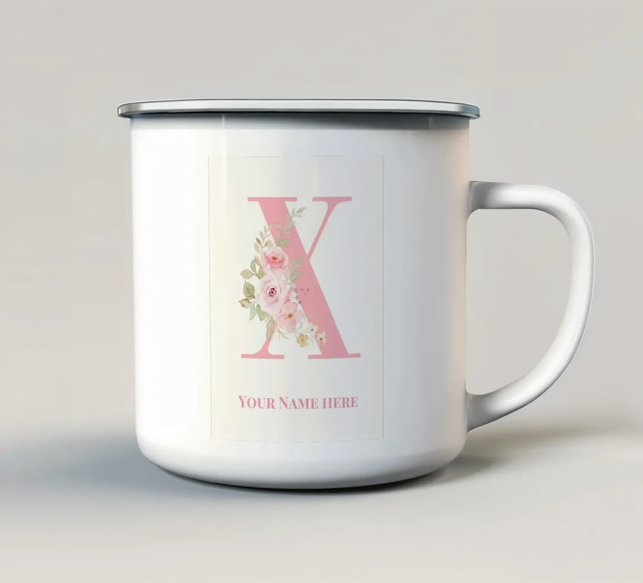 Letter X, Personalized Name Print, Personalized initial enamel mug by The Custom Letter
