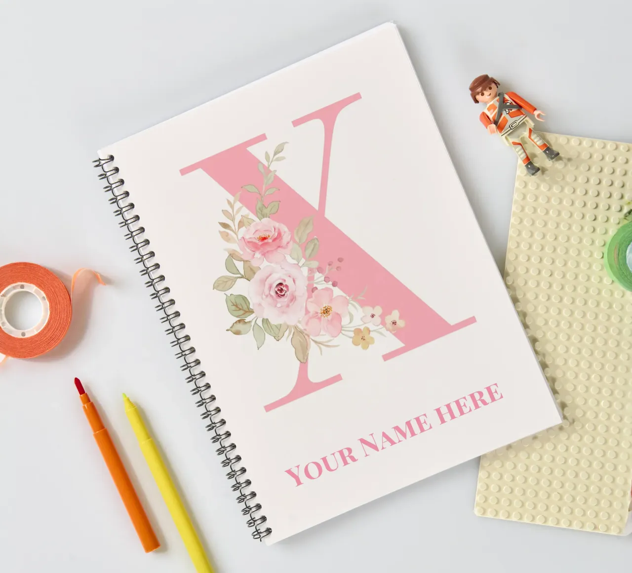 Letter X, Personalized Name Print, Personalized initial spiral notebook by The Custom Letter